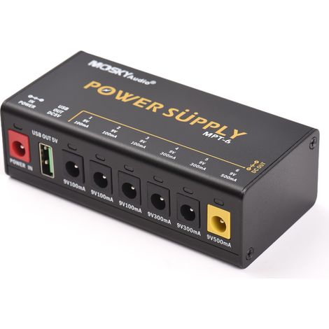 MOSKYAUDIO Alimentation pour pédale de guitare 6 canaux avec protection indépendante contre les courts-circuits et panneau indicateur LED pour effets et autres appareils portables (1/5)