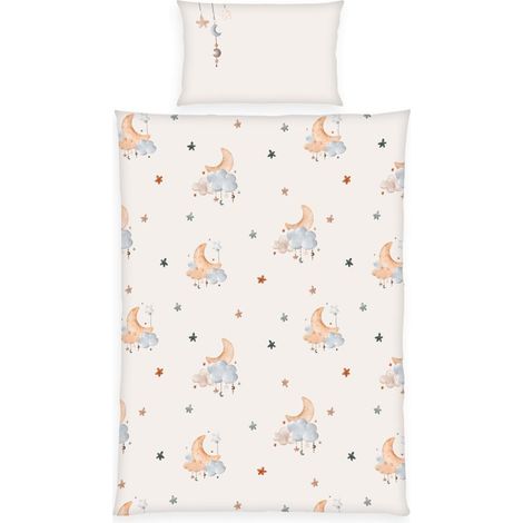 Parure de Lit en flanelle Moon and Stars, Taie d'Oreiller 40 x 60 cm avec Ouverture Portefeuille, Housse de Couette 100 x 135 cm avec Boutons, Coton/Flanelle (1/5)
