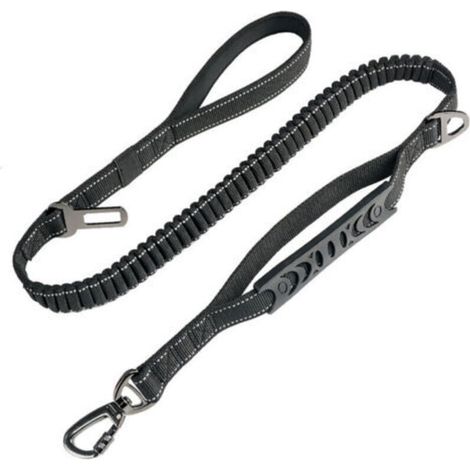 Laisse pour Gros Chien Anti-Traction (1.65 M)【Ceinture de Sécurité】 Absorption de Choc + Couture Réfléchissante + Double Poignée （Noir）