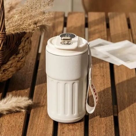 (White, Red, Coffee, Blue, Silver) Thermos Coffee Mug - White - 316 Stainless Steel - Smart Temperature Display - 410ml - Leakproof (1/4)