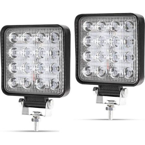 2 X 48W Projecteur Phare de Travail LED Carré 12V 24V Projecteur LED Voiture Etanche IP67 Spot Flood Lumière de recul pour Voiture Camion Tracteur SUV Bateau(2 PCS) (1/5)