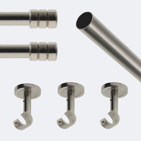 Kit de tringle à rideaux Nickel Mat 250cm Diam.20mm Embout Cylindre 2ST - Fixation Plafond - Boulet (1/3)