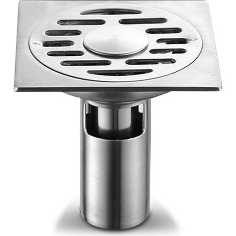 Bonde de sol anti-odeurs, bonde de douche, filtre anti-bouchage avec récupérateur de cheveux, protection de bonde en acier inoxydable, insert pour carrelage de salle de bain, WC et baignoire, avec cou (1/2)