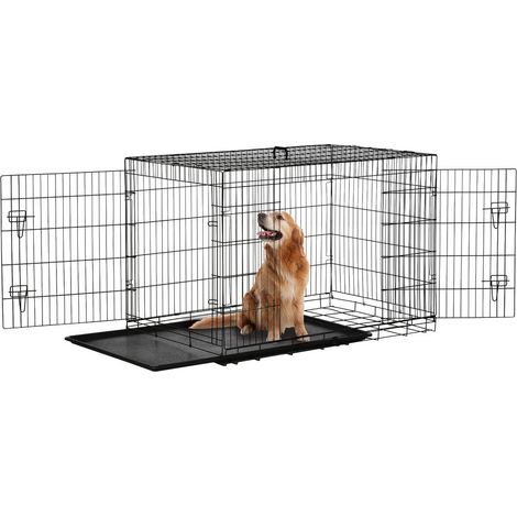 Pour Voyage et Maison Transport Facile et Sûr Cage pour Chien en Acier Pliable Double Porte et Poignée 121x77x82 cm (1/5)