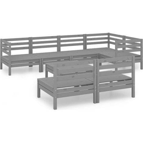 Mobili da giardino mobili da esterno set di mobili 8 pezzi in legno di pino massiccio grigio 020017839