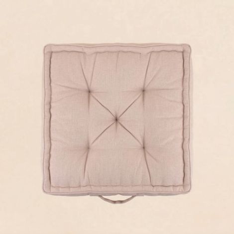 Coussin de sol effet lin déperlant & anti-uv beige 60x60cm