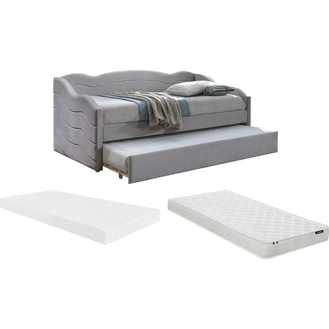 Letto divano a scomparsa 2 x 90 x 190 cm Velluto Beige + Materasso - LENVIA (1/5)