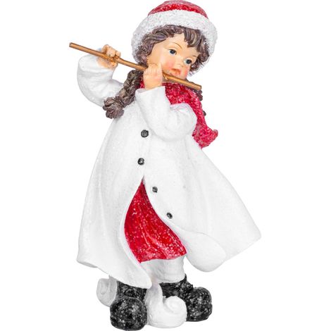 Weihnachtsdekoration MagicHome, Mädchen Flöte spielend, Polyresin, 12x12x20 cm (1/3)