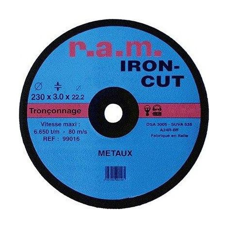 Disque abrasif IRON-CUT diamètre 125 x 1,6 mm pour tronçonnage - RAM