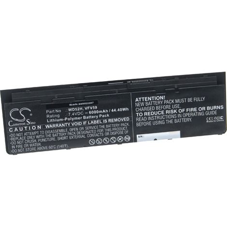 vhbw Akku Ersatz für Dell X01, WG6RP, YDN87, WD52H für Notebook (6000 mAh, 7,4 V, Li-Polymer) (1/3)