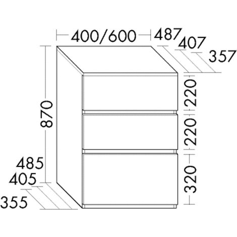 burgbad Lin20 Armoire basse, 3 tiroirs, 600x357x870mm,
