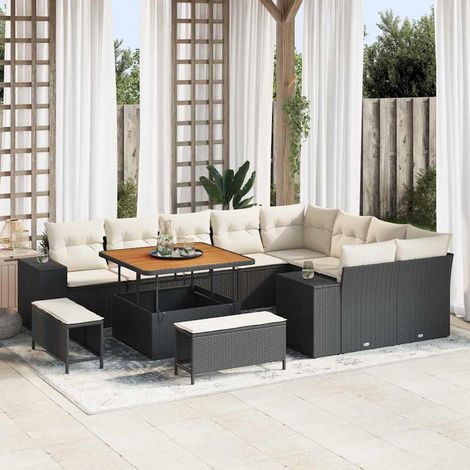 Conjunto de sofá de jardín con cojín 12 pcs Negro y crema vidaXL (1/5)