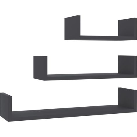Maison Exclusive - Wandregal 3 Stk. Grau Holzwerkstoff