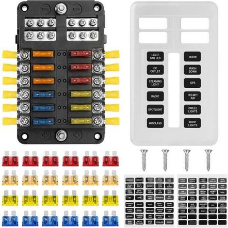 Boîte Fusibles 12 Voies, Porte Fusible ATO avec Voiture Fusibles 5A 10A 15A 20A, Voyants LED, pour 12V/24V Voiture Véhicule Bateau (1/4)