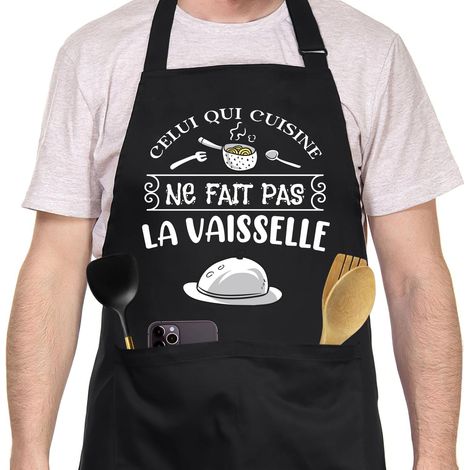 Tablier Cuisine Homme Personnalisé Noir, Réglable Tablier Personnalisé Humour Drole Rigolo Barbecue Bbq, Tablier de Cuisine Coton Cadeau Fete Des Peres Saint Valentin Noel Papa (1/5)