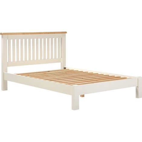 Windsor 5 Feet Bed Frame Low Foot End - L217 x W106.5 x H164 cm - Ivory/Oak