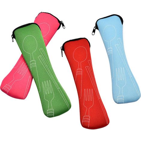 Lot de 4 Sacs Rangement Couverts Portables - Réutilisable - Fourchette, Cuillère & Baguettes - Pique-Niques En Plein Air (1/5)