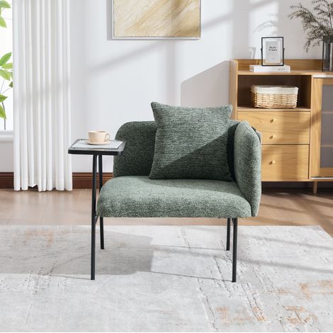 Freizeit-Sessel 86x72x71 cm smaragdgrün in Chenille mit Beistelltisch und Seitentaschen (1/5)