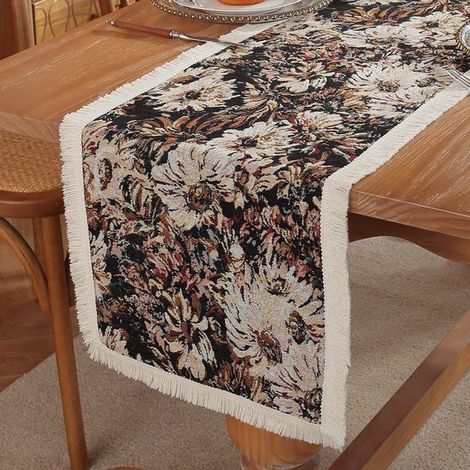 Runner da tavola rettangolare in tessuto jacquard vintage, tovaglia bohémien, decorazione per bancone, per soggiorno, matrimonio, cucina, decorazione per la casa Kame (1/2)