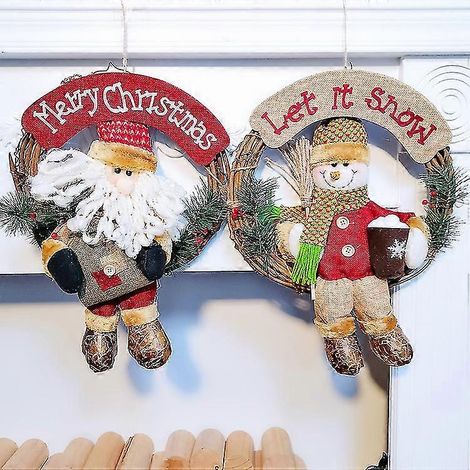 Couronne de Noël en bois, Père Noël, Bonhomme de neige, Anneau en rotin, Décoration intérieure, Pendentif, Décoration de porte, Ornements de Noël
