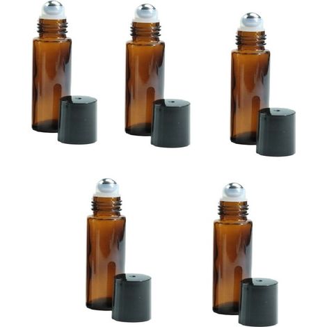 Bouteille Roll-On En Verre Ambre - 10 ml - Pour Huiles Essentielles Et Parfums - Lot De 5 (1/5)