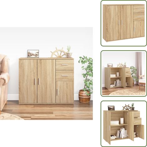 The Living Store Aparador Roble Sonoma 91x29,5x75 cm Madera de ingeniería - Aparador de roble Sonoma
