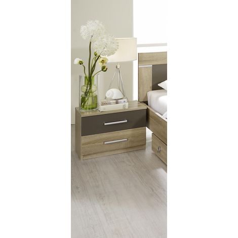Chevet contemporain 2 tiroirs (lot de 2) chêne clair/gris Venilia (1/2)