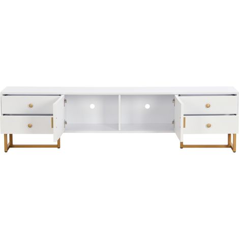 TV-Möbel mit 4 Schubladen und 2 Türen aus weißem MDF 175x30x46 cm, goldene Füße und Griffe MODENUIT (1/5)