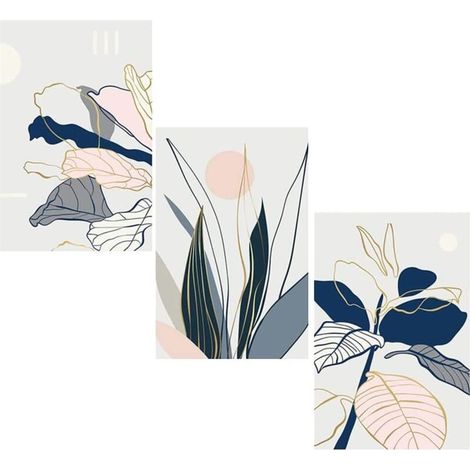 Lot de 3 tableaux sur toile, motif plantes, décoration murale premium, poster, citations inspirantes, aquarelle de feuilles vertes, sans cadre. (1/5)