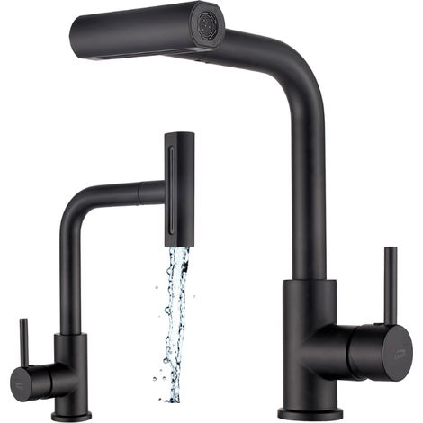 Grifo para lavabo de pie Rotaro negro con caño extraíble multifunción (1/5)