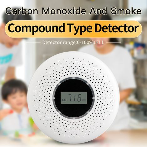 Combination smoke and carbon monoxide detector with audible warning and LCD screen, battery-powered CO alarm for kitchen, bathroom, bedroom, coal stove, set of (1/5)
