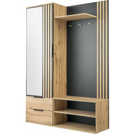 Mobilier1 – Meuble d'entrée Honolulu 238 – Dimensions 200x140x40cm – Miroir stratifié à poser – Design moderne et élégant (1/4)