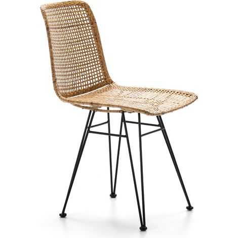 Stuhl 55x43x84 Black Metall / Natural Wicker Furniture / Chaisspour Alle Stile, um zu Hause eine Note zu verleihen (1/5)