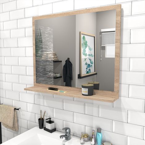 Waschtischunterschrank MALAGA 80 cm + Waschbecken + Spiegel + Säule / Eiche gebleicht//.