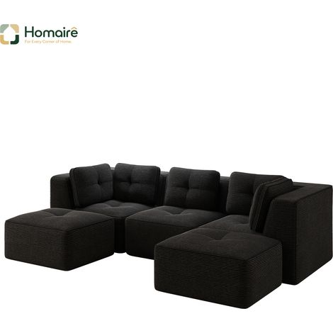 Canapé modulable en velours côtelé noir avec accoudoirs 297 x 177 x 69 cm HOMAIRE (1/5)