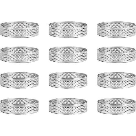 Lot de 12 cercles à tarte en acier inoxydable, cercles à pâtisserie perforés pour mousse et gâteaux, moules à gâteaux ronds (1/5)