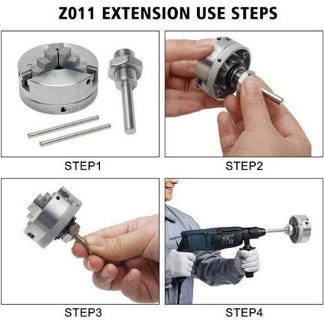 Mandrin 4 Mors - Alliage Zinc - Pour Tour à Bois et Métal - Serrage Auto-Centrant - 1 Pièce (1/4)
