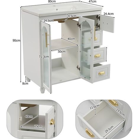Meuble de salle de bain simple vasque – Meuble sous‑vasque 80 cm avec vasque céramique blanche – Ensemble complet et élégant (1/5)
