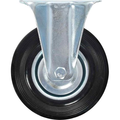 Roulettes fixes pour meuble et chariot en caoutchouc et fer zingué noir 125 mm lot de 4 (1/5)