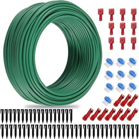 Cable Robot Tondeuse avec Piquets de Terre, Connecteurs câble et Bornes Connexion, Ø 2,7 mm Gazon Fil Périphérique Universel, Kit Accessoires pour Robots Tondeuses (100M) - 100M (1/5)