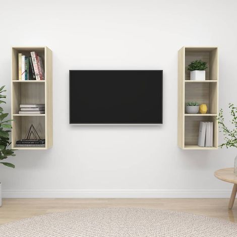 vidaXL Muebles de salón de pared 2 pzas madera ingeniería roble Sonoma (1/5)