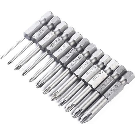 Lot de 12 embouts de tournevis cruciformes cruciformes 50 mm avec tige hexagonale magnétique 6,35 mm (1/5)