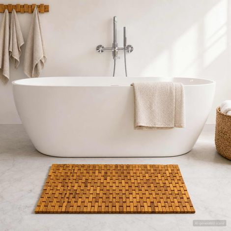 Tapis de bain Naturel 65 x 100 cm Bois d'Acacia Massif (1/5)