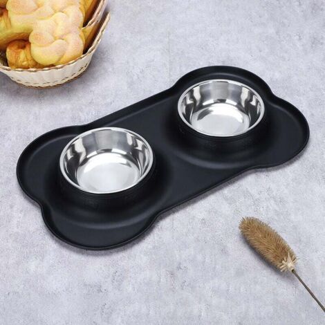PA Ciotole per cani, confezione da 2 ciotole in acciaio inox con tappetino in silicone antiscivolo e anti-perdite per l'alimentazione di cani di piccola taglia, gatti e cuccioli (nero)