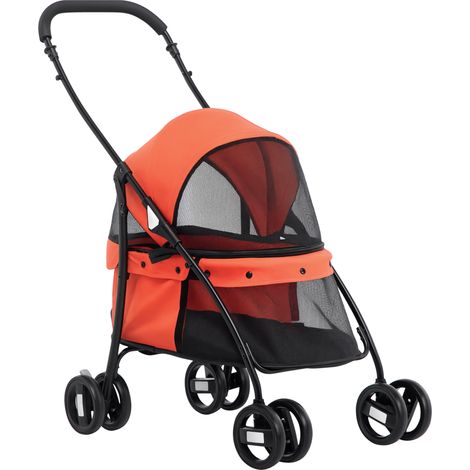 Poussette pliable pour chiens avec baldaquin réglable. Sac et 2 laisses. 82 x 47 x 97 cm. Rouge et Noir