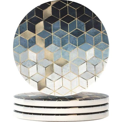 Ensemble de 4 dessous de verre ronds en pierre absorbante avec base en liège et pierre céramique (style 5) (1/3)