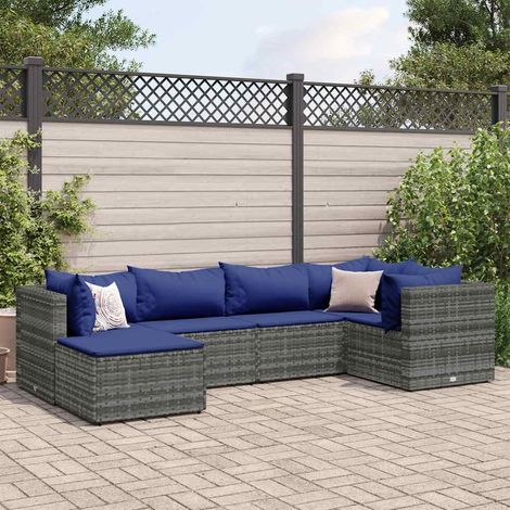 vidaXL 6-tlg. Garten-Lounge-Set mit Kissen Grau Poly Rattan (1/5)