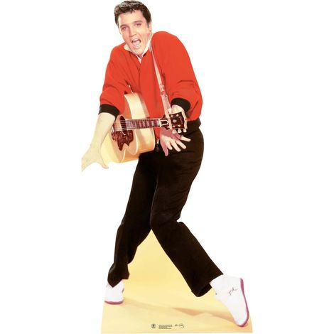 Figurine en carton Elvis Presley gilet rouge, pantalon noir et guitare H 186 cm (1/4)