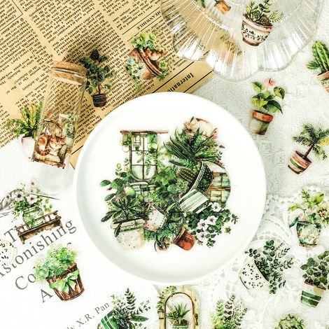 100 grüne Pflanzen-PET-Aufkleber zum Selbermachen – ideal für Handyhüllen, Planer, Notizbücher, Kühlschränke und Koffer. Wasserfeste Aufkleber als Weihnachtsgeschenk.