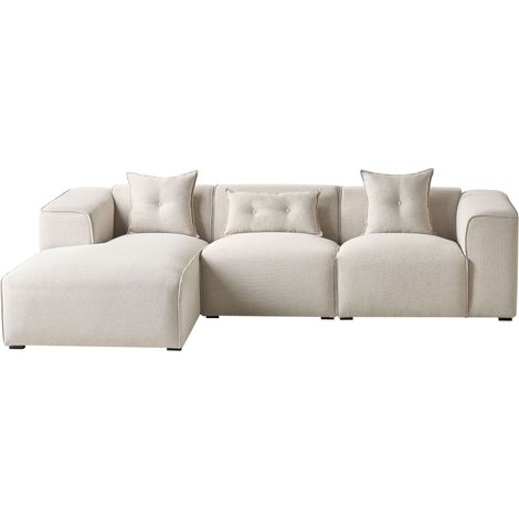 Corner Sofa 3 Seater DOLVA Fabric Light Beige Right Hand
